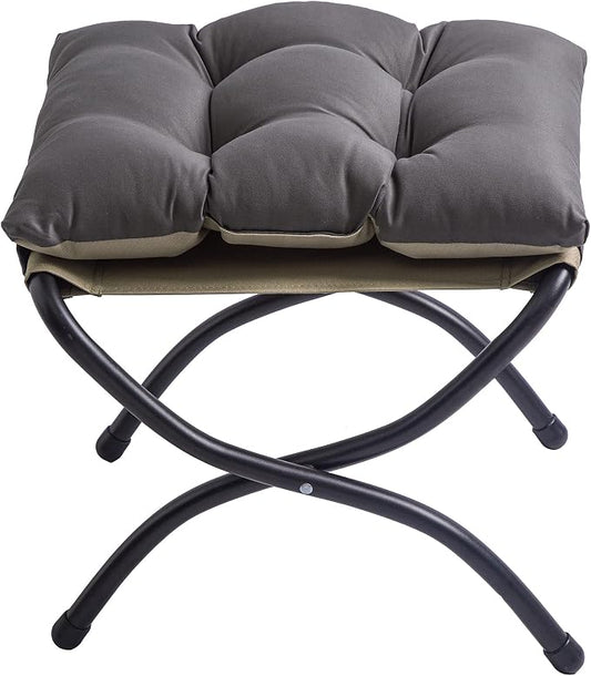 15" Foldable Foot Stool Ottoman with Metal Frame - Washable Dark Grey Upholstered Indoor/Outdoor Footrest for Living Room, Bedroom, Patio - Space-Saving Compact Design