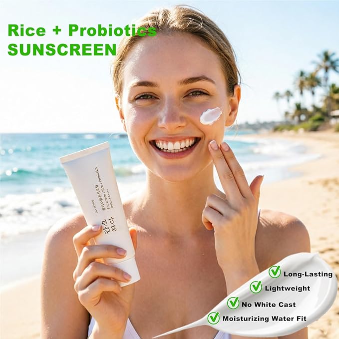 Korean Rice Sunscreen SPF 50+ PA++++, Broad Spectrum Mineral Formula, No White Cast, Water Resistant, All Skin Types, 1.7 oz 2-Pack