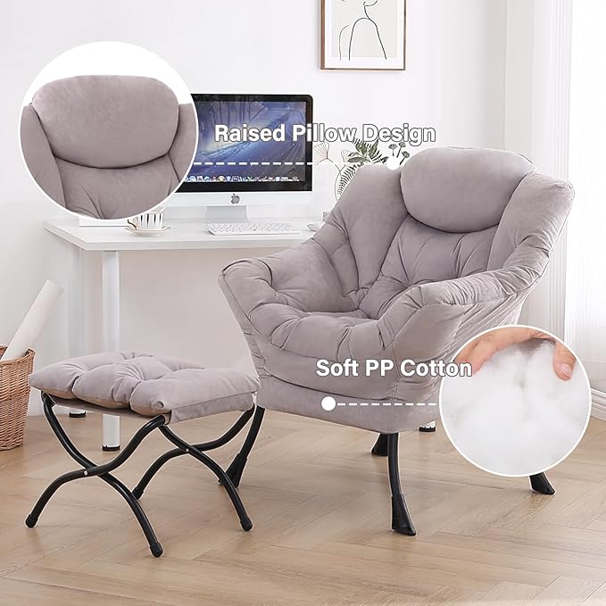 Tiita Modern Lazy Chair with Ottoman, Large Accent Armchair, Leisure Sofa Armchair with Footrest for Bedroom, Living Room, and Dorm Rooms
