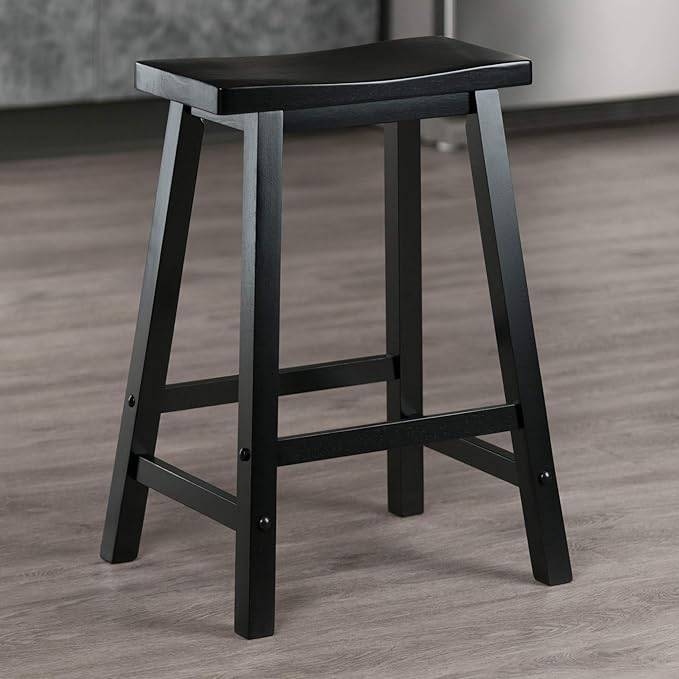 Winsome Satori Saddle Seat Counter Stool, 24" in Black, Classic Backless Bar Chairs for Kitchen & Dining Room Seating, Timeless Essential Furniture for Home, Dorm, Apartments