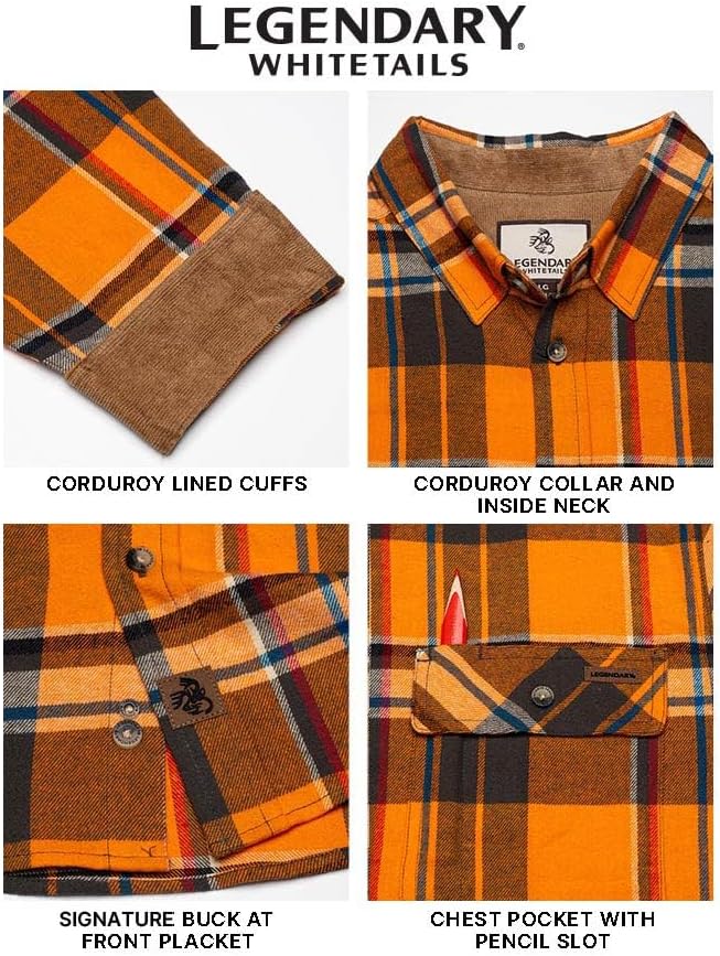 Legendary Whitetails Mens Long Sleeve Button Down 100% Cotton Flannel Shirt