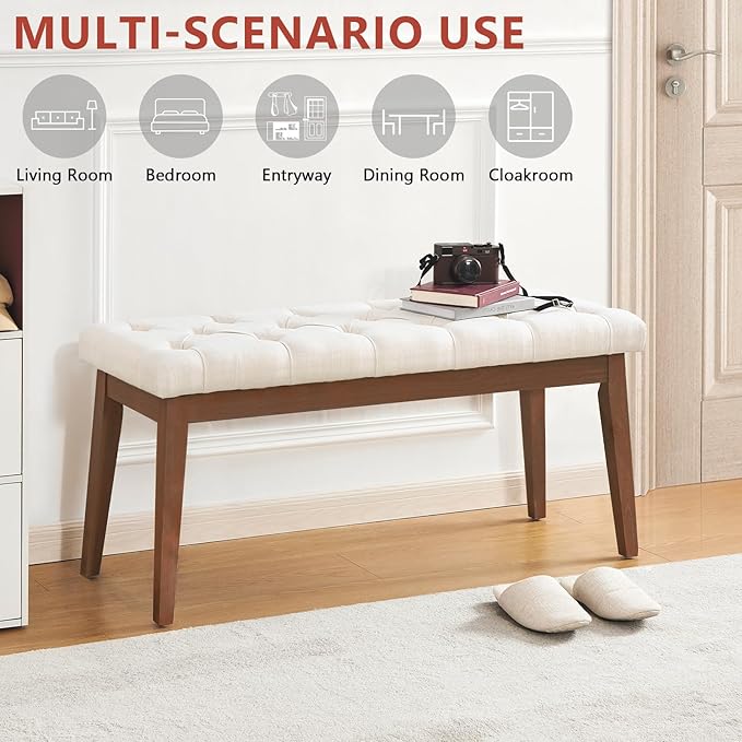 kinmars Upholstered Bench for Bedroom End of Bed,42.5-inch Entryway Bench for Living Room,Dining Bench with Padded Seat and Solid Wood Leg for Kitchen Bedroom,Indoor and Hallway