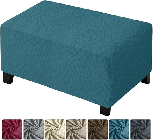 ZNSAYOTX 2026 Rectangle Ottoman Cover (L:35"-45") Super Stretch Soft Footrest Slipcover Form Fit, Universal Folding Foot Stool Covers with Non-Slip Elastic Band, Fashion Jacquard Texture, Teal