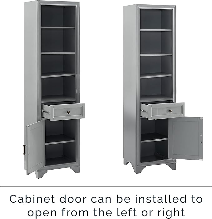 Crosley Furniture Tara Linen Storage Cabinet and Bathroom Organizer with a Drawer and Shelves, Vintage Gray