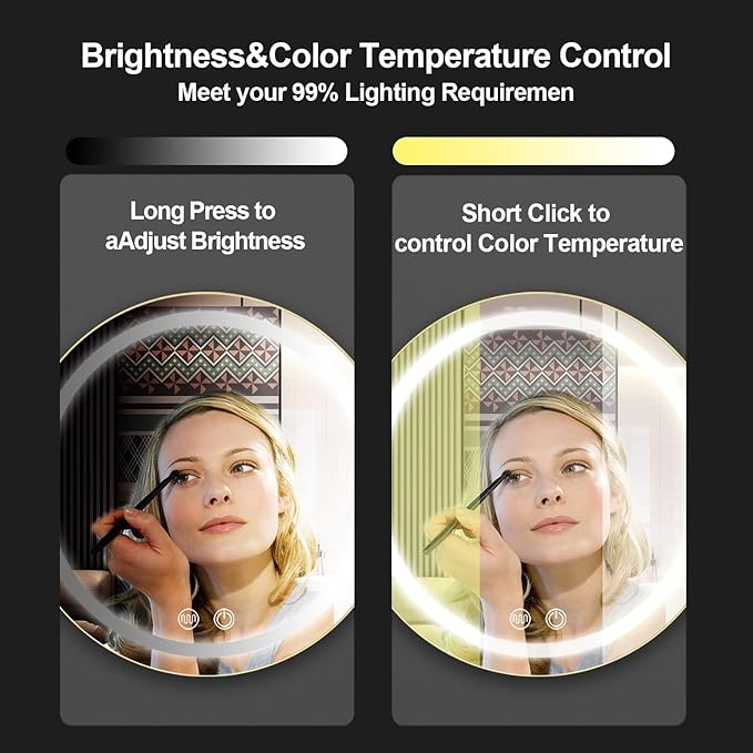 Round Medicine Cabinet with Light,3 Color Temperature,Dimmer,Defogger,32inch,Black