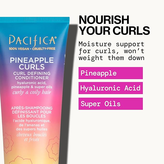 Pacifica Pineapple Curls, Curly Hair Shampoo & Conditioner Set – Strand Defining Care for Wavy & Coily Hair – Reduces Frizz – Sulfate Free Clean Beauty Dermatologist Tested, Vegan & Cruelty-Free