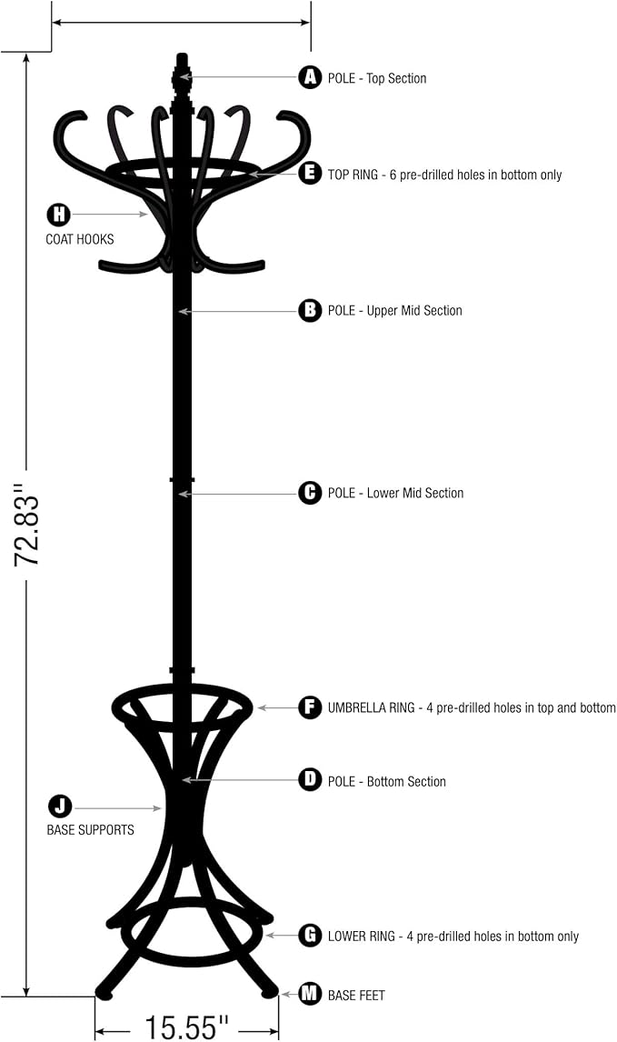 8000 Floor Standing Hat and Coat Rack with Umbrella Stand, Wood with brown Paint Finish