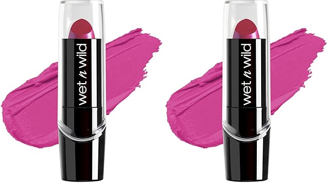 wet n wild Silk Finish Lipstick, Hydrating Rich Buildable Lip Color, Formulated with Vitamins A,E, & Macadamia for Ultimate Hydration, Cruelty-Free & Vegan - Fuchsia with Blue Pearl (Pack of 2)