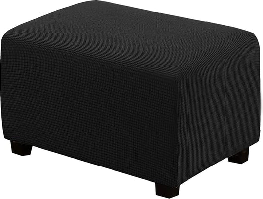 H.VERSAILTEX Ottoman Cover Slipcover Rectangle Fit Length 33"-38" Footrest Sofa Slipcovers Stool Cover Footstool Protector Covers Feature Stretch Thick Soft Jacquard Fabric Removable Washable - Black