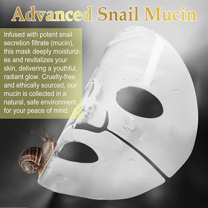 6 Pack Advanced Snail Mucin Glass Glow Face Masks, Collagen Face Mask, Hydrating Overnight Hydrogel Mask for All Skin Types