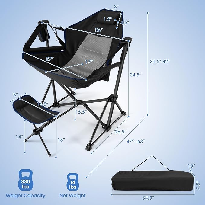 COSTWAY Folding Camping Chair, Portable Beach Chair with Retractable Footrest, Adjustable Back, Cup Holder & Carry Bag, Outdoor Lawn Patio Chair for Camping, Fishing, Hiking (Black, 2 Pack)
