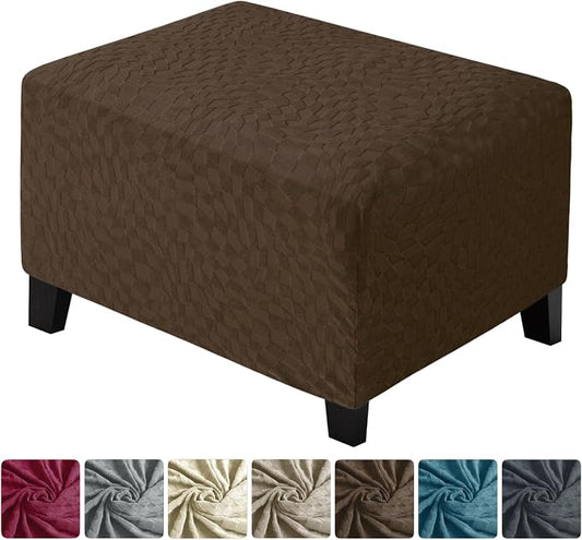 ZNSAYOTX 2026 Rectangle Ottoman Cover (L:18"-27") Super Stretch Soft Footrest Slipcover Form Fit, Universal Folding Foot Stool Covers with Non-Slip Elastic Band, Fashion Jacquard Texture, Coffee