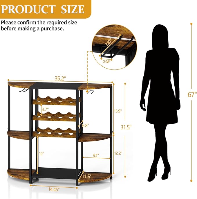 JKsmart Small Wine Bar Cart with LED Lights, Mini Wine Rack with Storage and Glass Holder, Home Bar Cart for Liquor, 3-Tier Bar Table for Kitchen, Dining Room, Living Room, Rustic Brown