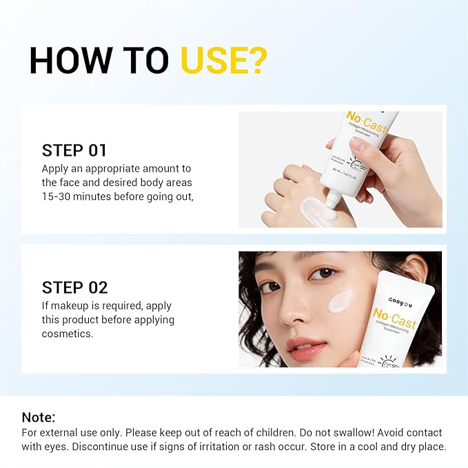 No Cast Moisturizing Sunscreen SPF50 PA++++ Collagen Facial Sunscreen Korean Sunscreen with Hyaluronic Acid, Oil Free, No White Cast Natural Sunscreen for All Sensitive Skin Type