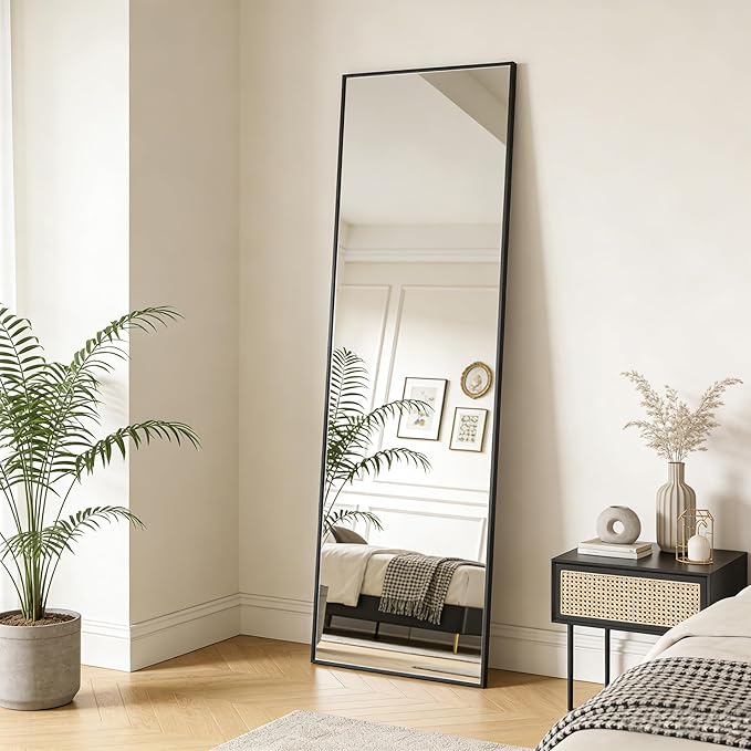 Ruomeng 51x16 Inch Full Length Door Hanging Mirror, Rectangle Full Body Mirror Over The Door, Wall Mounted Metal Aluminum Framed, Tempered Glass Mirror for Bathroom Entryway Bedroom Living Room