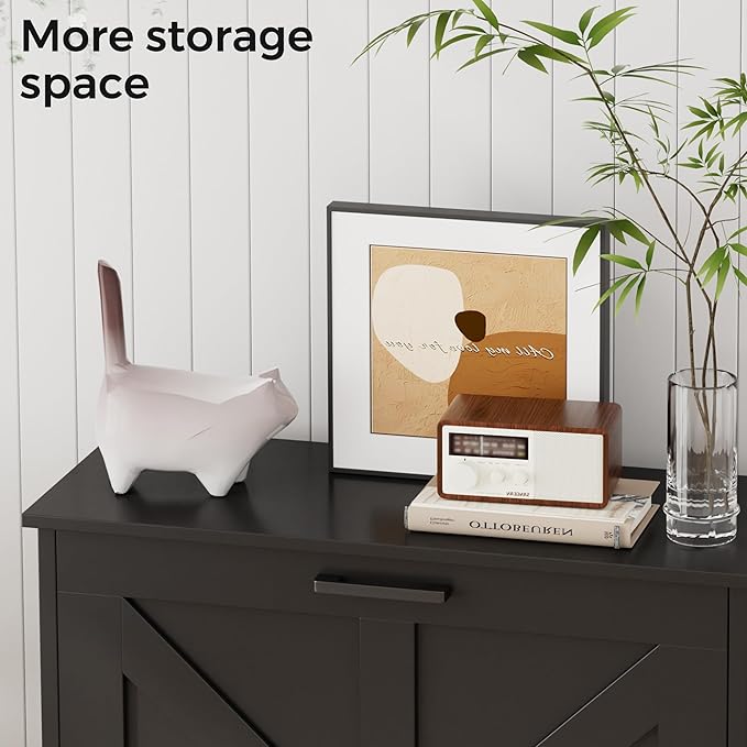 Homleke Farmhouse Shoe Cabinet for Entryway with 2 Barn-Style Flip Drawers, Narrow Shoe Storage Organizer with Top Display Shelf, Adjustable Shelves, Shoe Rack for Hallway, Closet- (Black, 24" Wide)