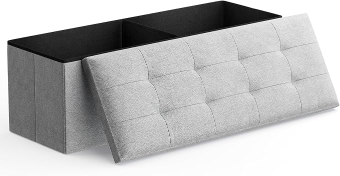 Magshion Folding Storage Ottoman Bench, 43 Inches Ottoman Foot Rest, Large End of Bed Bench, Storage Chest for Living Room, Entryway, Bedroom, 600 lbs Load Capacity, 15 x 43 x 15 Inches, Light Gray