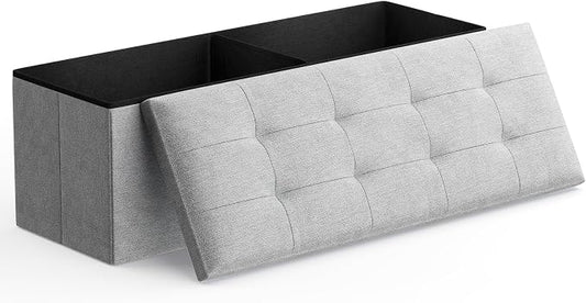 Magshion Folding Storage Ottoman Bench, 43 Inches Ottoman Foot Rest, Large End of Bed Bench, Storage Chest for Living Room, Entryway, Bedroom, 600 lbs Load Capacity, 15 x 43 x 15 Inches, Light Gray