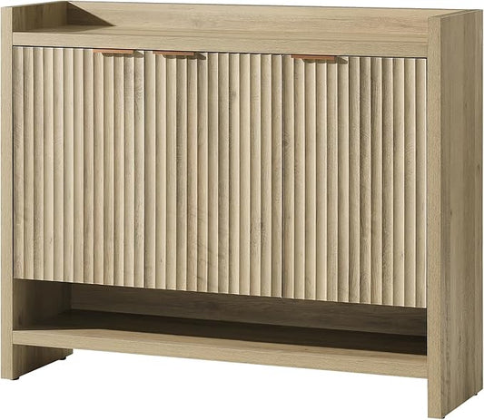 OAKHAM HOME Fluted Shoe Cabinet, 41" Tall 3-Door Entryway Storage Organizer with 3 Tier Adjustable Shelves, Modern Wood Shoe Rack for Hallway Mudroom Entrance Front Door (Sunwashed Ash Oak)