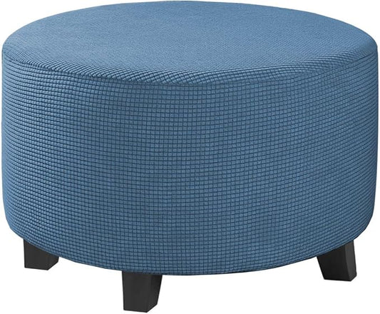 H.VERSAILTEX Ottoman Cover Stretch Ottoman Slipcover Round Ottoman Storage Cover Folding Stool Covers Furniture Protector Cover for Footrest Ottoman Fit Dia 30" - 41", Dusty Blue