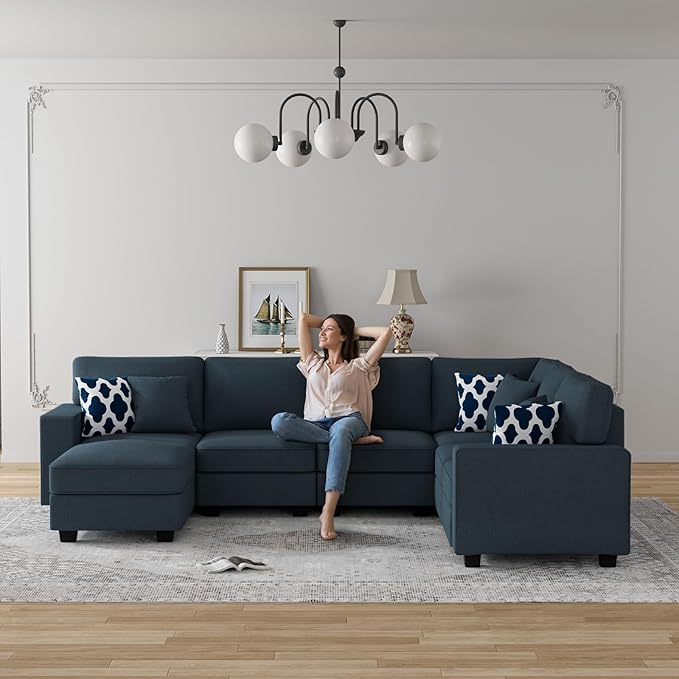 Legend Vansen Oversized Modular Sectional Sofa,U/L‑Shaped Reversible Couch with Ottoman,Deep Seat Plush Polyester Sofa for Living Room,7‑Seater,Charcoal