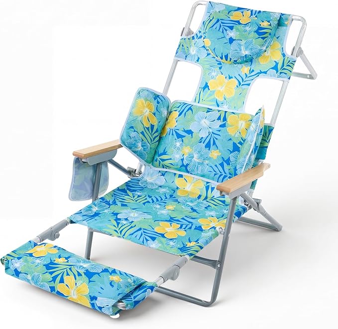 5-Positon Backpack Beach Chair, Portable Folding Tanning Chair, Double Shoulder Straps Beach Lounge Chair with Footrest, Face Hole, Towel Bar for Camping (Yellow Green, 60.6")