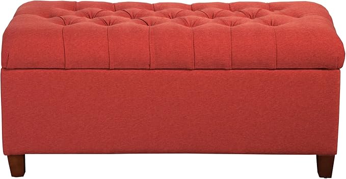 Homepop Home Decor | Tufted Ainsley Button Storage Ottoman Bench with Hinged Lid | Ottoman Bench with Storage for Living Room & Bedroom, Cranberry
