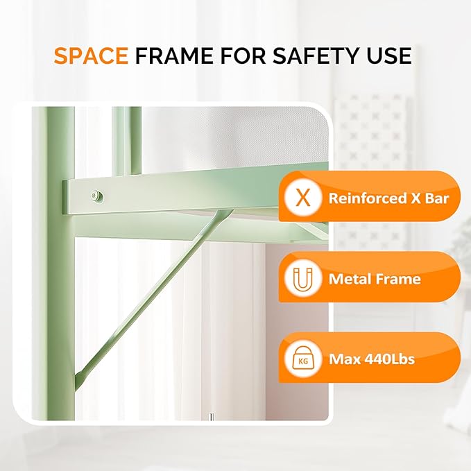 VINGLI Full Loft Bed with Flat Rungs for Adults, Kids and Young Teens, No Box Spring Required,Heavy Duty Metal Slat Support, Green