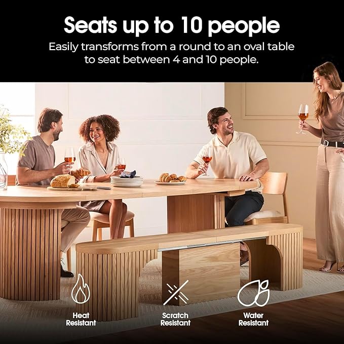 Transformer Table - Solid Wood Extendable Round Dining Table Set with Sideboard Panel Storage Cabinet, Expandable Round Dining Set, Elegant and Functional Design Natural (Table + Sideboard)