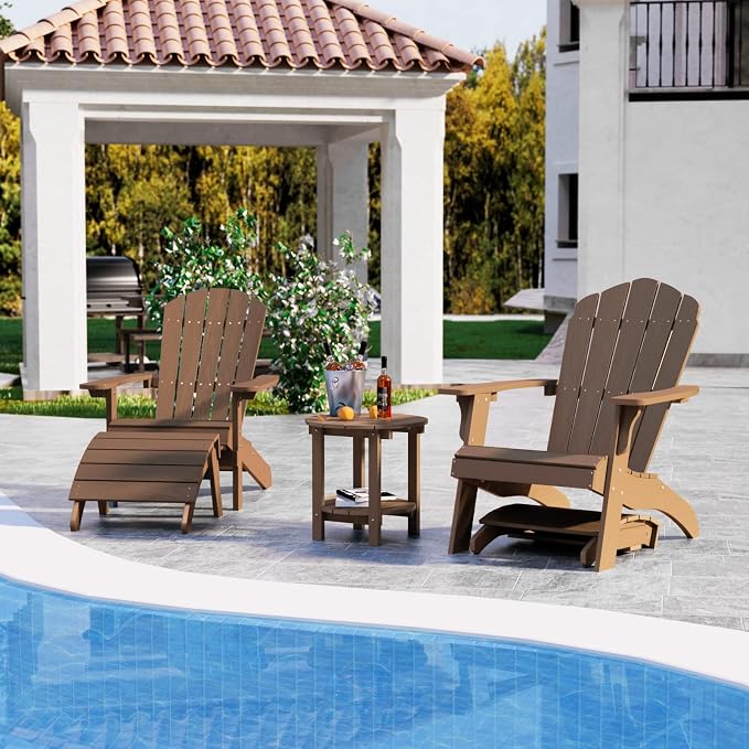 YEFU Adirondack Ottoman, Patio Foot Rest, Adirondack Foot Rest, Folding Adirondack Footstool for Outdoor, Porch, Backyard, Garden, Fire Pits-Teak