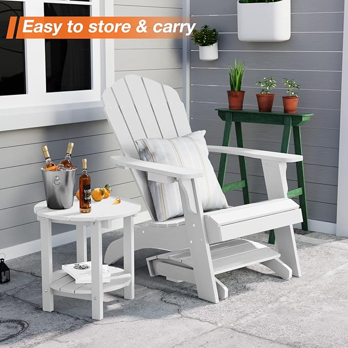 YEFU Adirondack Ottoman Set of 4, Adirondack Foot Rest, Patio Foot Rest, Folding Adirondack Footstool, Weather Resistant for Adirondack Chair, Widely Used for Outdoor, Porch, Backyard, Fire Pits-White