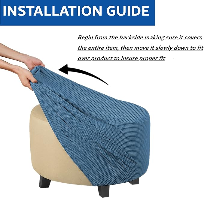 Stretch Ottoman Slipcover – Round Furniture Protector Fits 30"-41" Dia, for Footrests, Storage Ottomans & Folding Stools – Elastic Fabric Cover (Dusty Blue, X-Large)