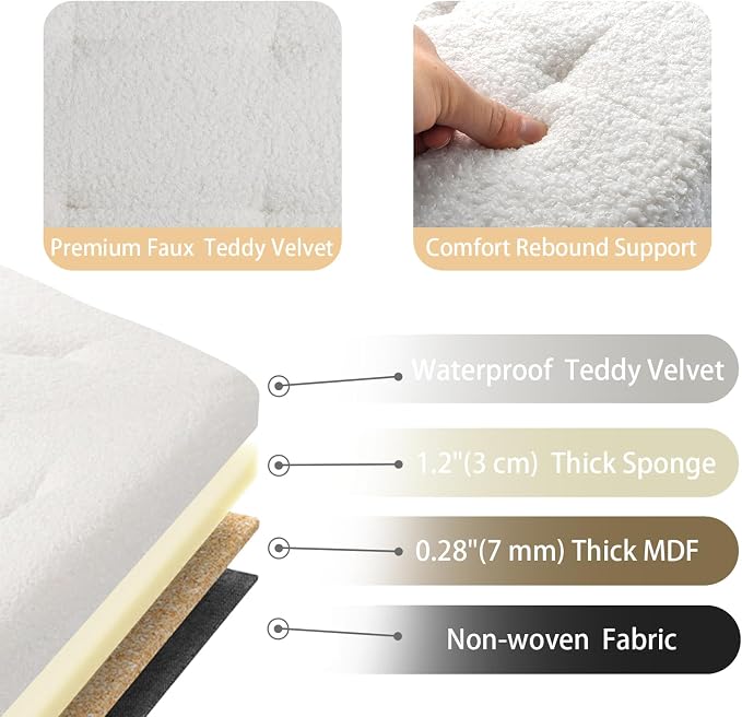 Bsketa Storage Ottoman Bench with Folding Lid Ⅲ, Foot Stools Opens on Both Ends, Footrest Foldable Teddy Velvet Chest for Living Room, Bedroom, Entryway, End of Bed Storage Blanket Ottomans White