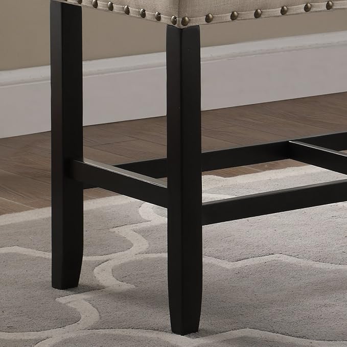 Roundhill Furniture Biony Fabric Counter Height Dining Bench with Nailhead Trim, Tan