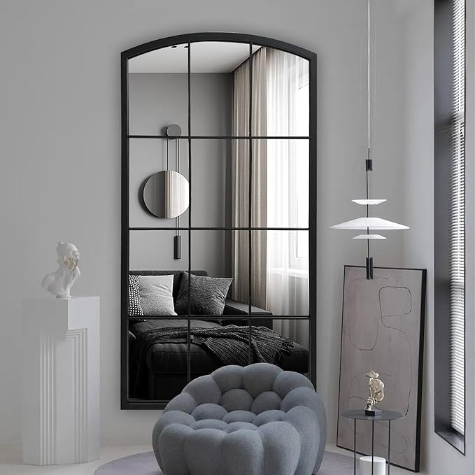 WAMIRRO Tall Window Pane Mirror,Farmhouse Arched Wall Mirror,Full-Length Mirrors for Fireplace/Entryway/Hallway/Living Room24 X48