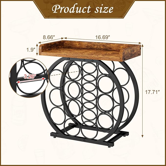 X-cosrack 14 Bottles Countertop Wine Rack with Wooden Tabletop, Round Metal Freestanding Wine Storage Holder, Wine Racks Countertop Wine Bottle Organizer Display Stand for Pantry Home Kitchen Bar