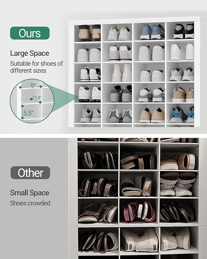 Hzuaneri 11 Tiers Shoe Storage Cabinet, Tall Shoes Cabinet with Cubby, Freestanding Wooden Shoe Organizer, 40-44 Pairs, Shoes Cubby Organizer for Entryway, Bedroom, White SR59303X