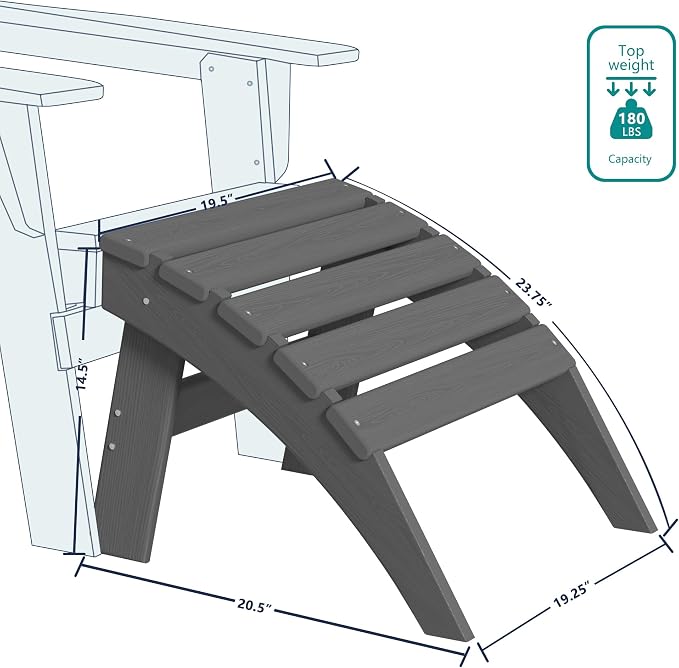 Plawdlik Folding Ottoman for Adirondack Chair–HDPE All-Weather Footrest for Outdoor Use, Garden & Poolside– Anti-Cracking, Fade-Resistant, Easy Assembly–Grey