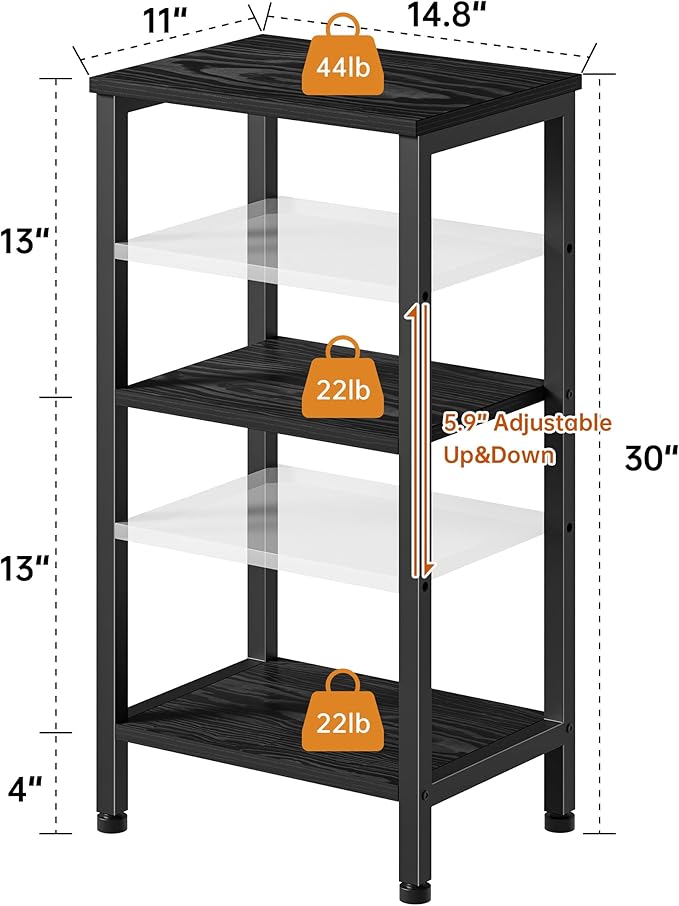 Asgolion Small Black Side Table, Tall End Table with Adjustable Shelf, Accent Table Stand for Home Decor, Small Entryway Table, Bedroom Nightstand, Living Room, Office, Black