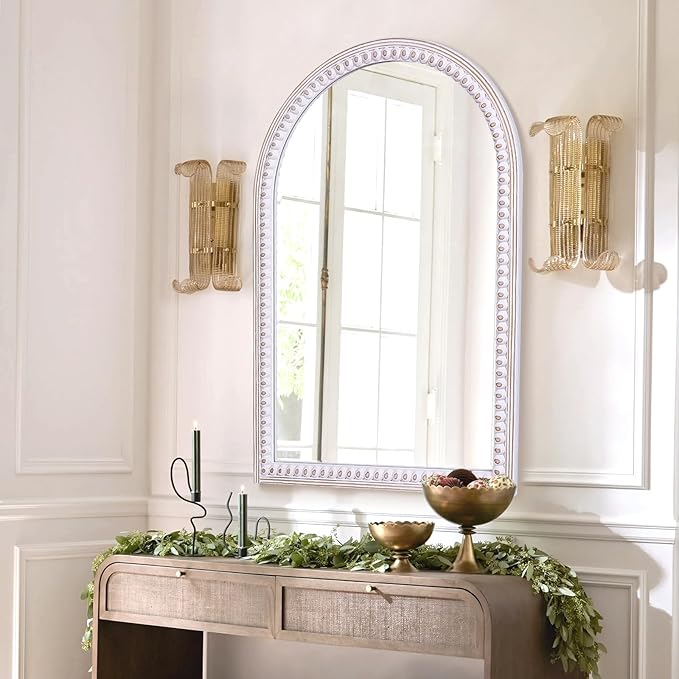 36x24 Inch Bathroom Mirror Arched Wooden Arched, Rustic Farmhouse Arch Wall Mirrors Decorative for Entryway, Living Room, Bedroom or Foyer