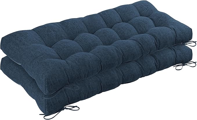 Bench Cushion for Indoor Furniture 48x19 inch Rectangle Bench Seat Cushion for Bay Window Entryway Bench Thick Textured Chair Cushion with Non-Slip Backing 2 Pack, Navy