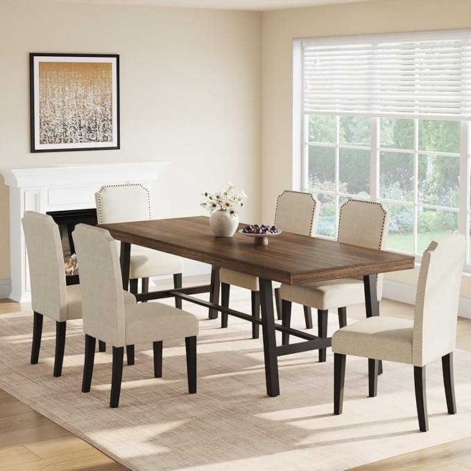 GarveeHome Industrial Dining Table for 8-10 People, 86.61" Long Large Kitchen Table with Sturdy Metal Frame, Rectangular Counter for Dinner, Kitchen, Dining Room (Brown, 87" Non-extendable)