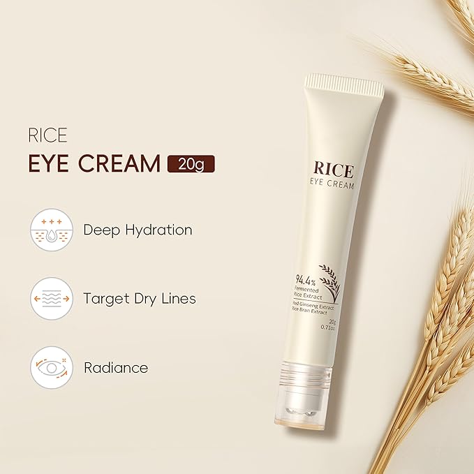Rice Eye Cream, Multi-Effect Correxion Eye Cream with 94.4% Fermented Rice Extract, Deep Hydration Improve Dark Circles Eye Bags Under Eye Cream for Fine Wrinkles and Puffiness Treatment