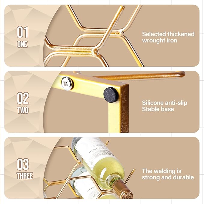 Countertop Wine Rack - 5 Bottle Freestanding Modern Gold Metal Small Wine Rack - Tabletop Wine Holder Stand for Cabinet, Pantry, Wine Bottle Storage…