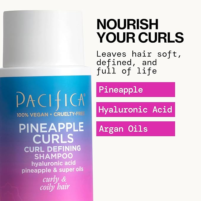 Pacifica Pineapple Curls, Curly Hair Shampoo & Conditioner Set – Strand Defining Care for Wavy & Coily Hair – Reduces Frizz – Sulfate Free Clean Beauty Dermatologist Tested, Vegan & Cruelty-Free