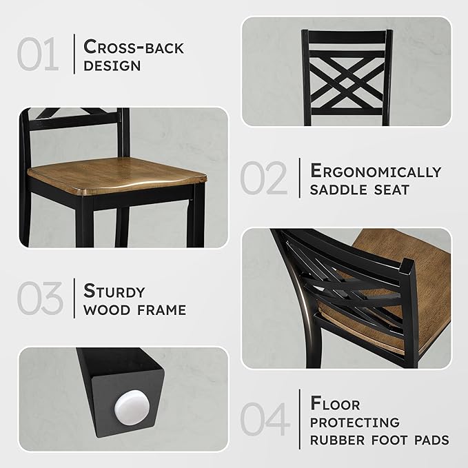 Lexicon Wooden Dining Chairs Set of 2 - Sturdy Solid Wood Frame, Cottage Cross Back, Modern Wood Armless Kitchen Chairs for Dining Room, Kitchen, Assembly Required, Two-Tone Finish (Brown and Black)