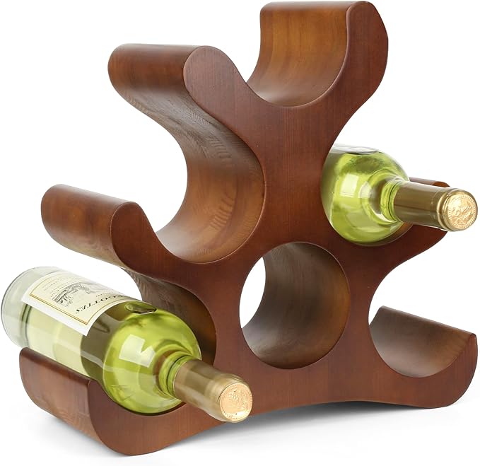 Countertop Wine Rack - 6 Bottle Wooden Wine Rack - Freestanding Wine Bottle Holder Stand - Wine Storage Rack for Cabinet Pantry Bar Kitchen
