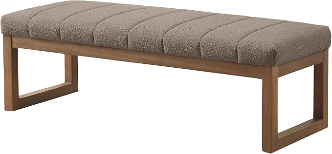 Zihanhome 52.7" Bedroom Bench for End of Bed, Modern Upholstered Teddy Fabric Entryway Bench & Dining Bench, Footrest Stool Bench with Solid Wood Frame for Bedroom, Living Room (Dark Brown)