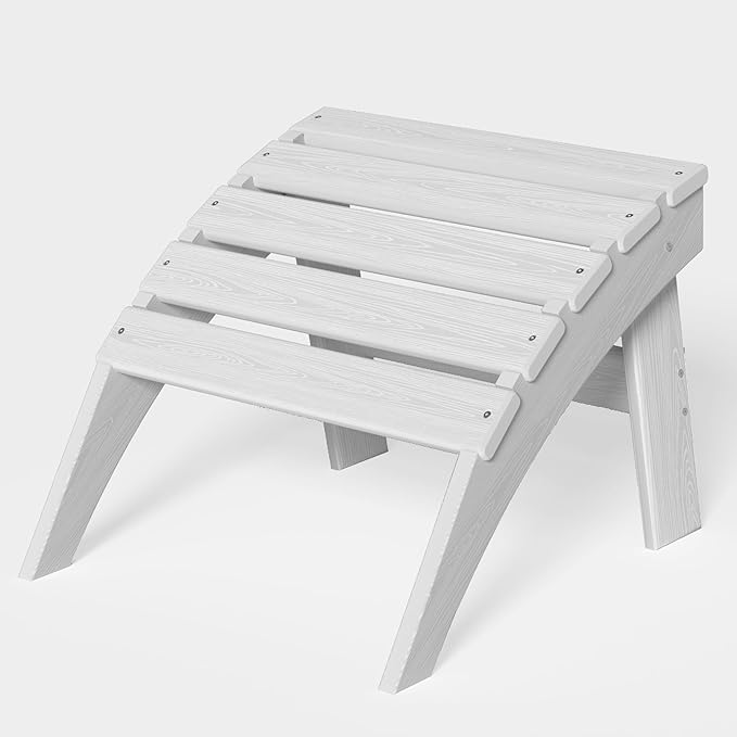 nevilywood HDPE Folding Ottoman - Adirondack Chair Footrest – Weather Resistant, Wood-Grain, Low-Maintenance-, Garden Patio Porch – White