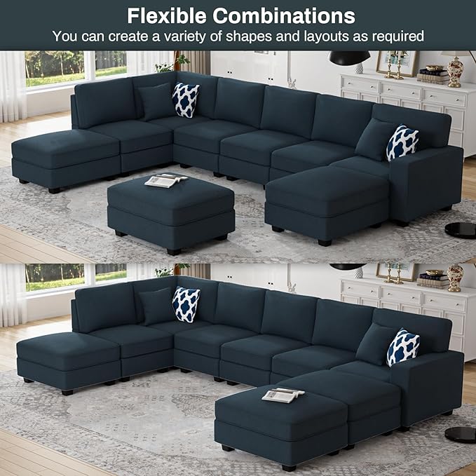 Legend Vansen Oversized Modular Sectional Sofa,U/L‑Shaped Reversible Couch with Ottoman,Deep Seat Plush Polyester Sofa for Living Room,9‑Seater,Charcoal